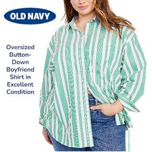 Old Navy Striped Green White Oversized Button Down